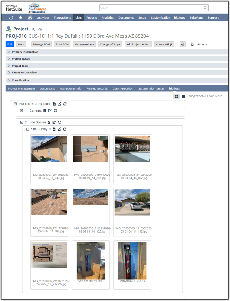 Manage project documents directly on the NetSuite record with bluDocs